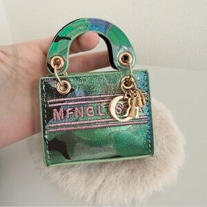 Mini Genuine Leather Camo Top Handle Bag Charm